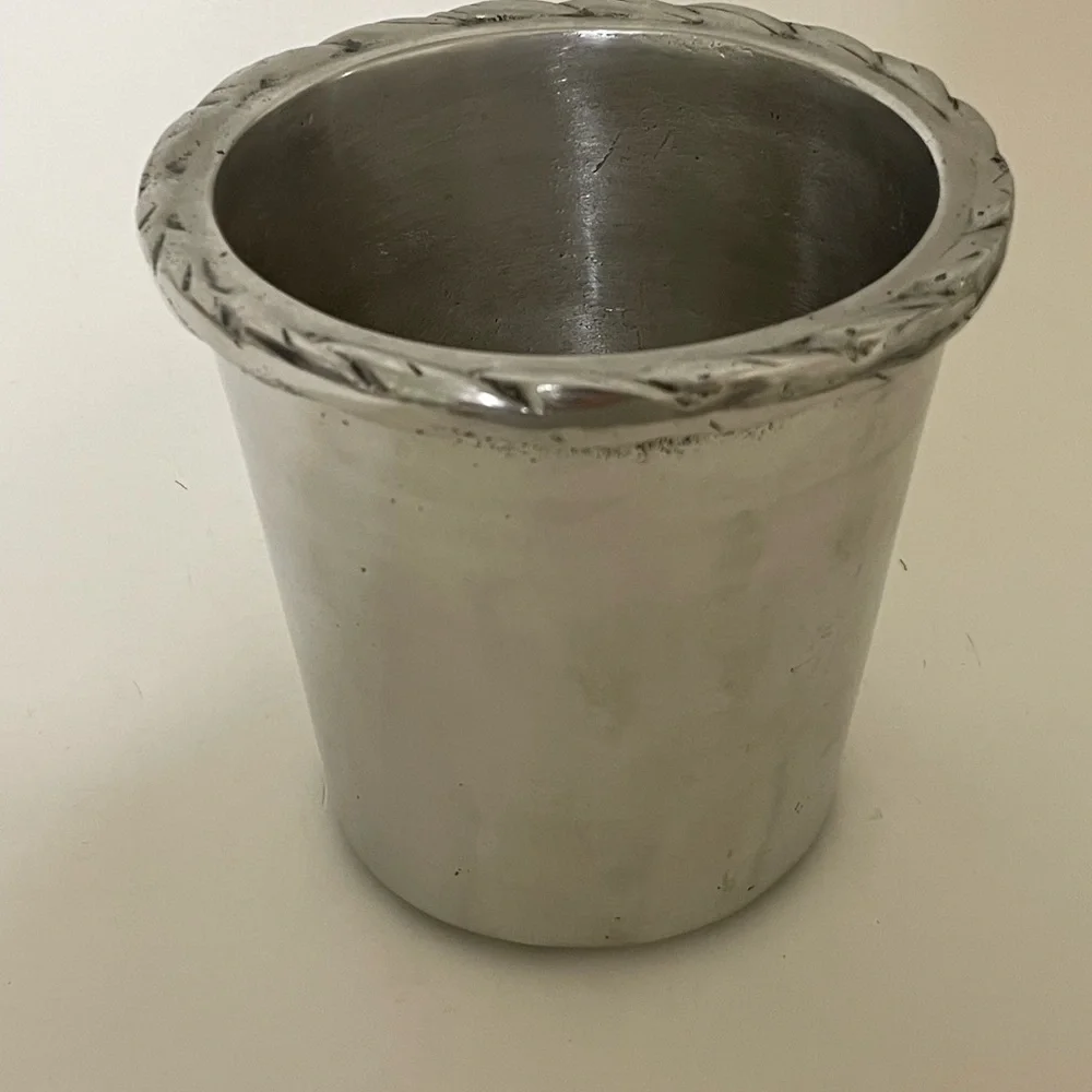 Vintage 80s Mexican Handcrafted Metal Alloy Silver-tone Ice Cream Bucket & Scoop